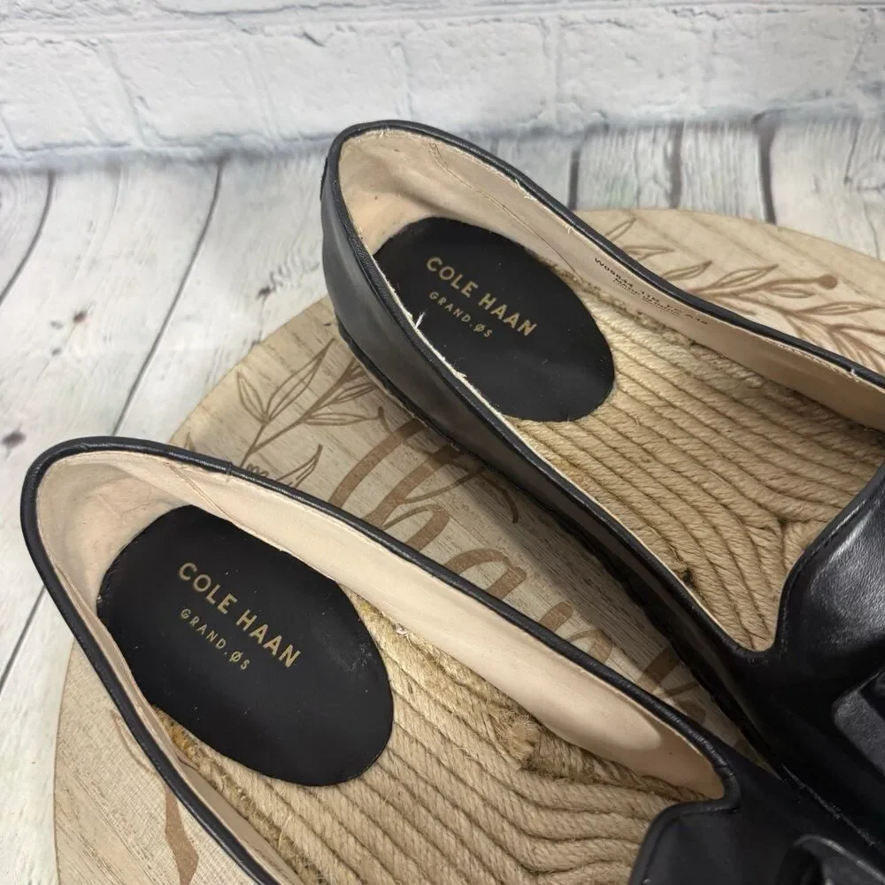 Cole Haan Women’s Black Leather Bow Driving Loafers Espadrille Slip On Size 11
